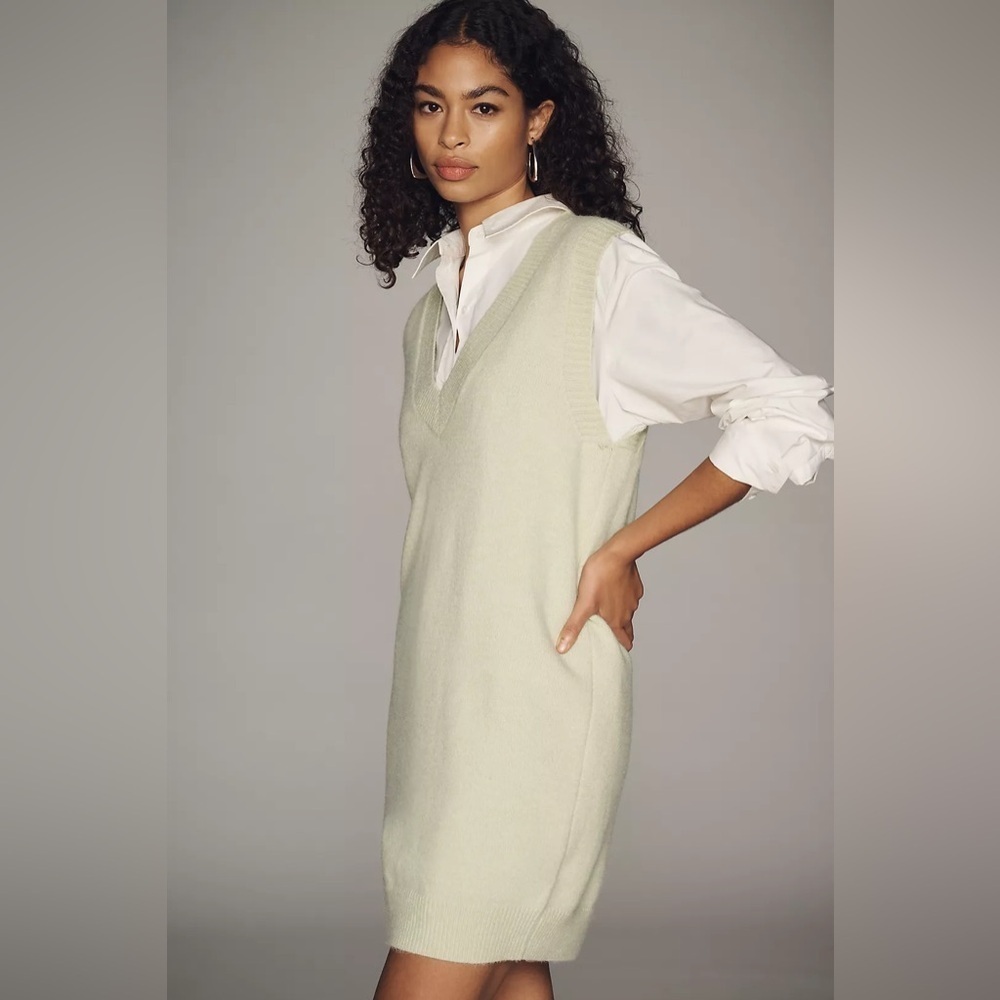 NWT! Anthropologie Green Sunday in Brooklyn Sweater Vest Mini Dress - 🪞🍍